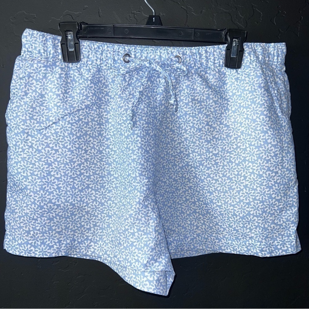 Sigrid Olsen 100% Linen Drawstring Shorts Pockets Periwinkle
Blue White L